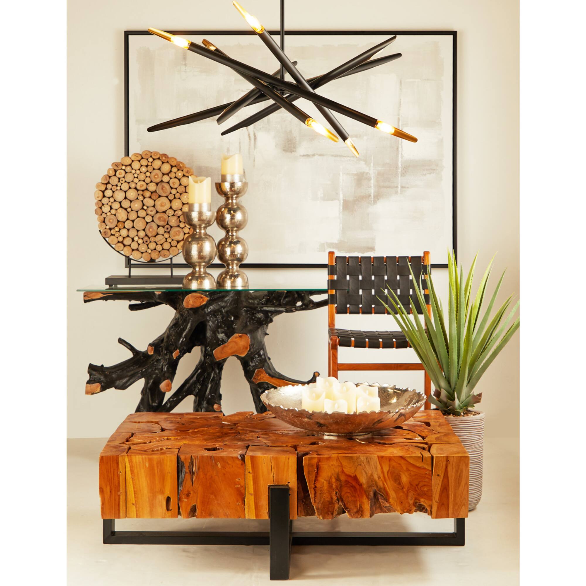 Black Metal 12 Light Chandelier with Suspension Rod 8" x 8" x 62"
